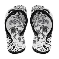 New Zealand Sea Animals with Maori Tribal Tattoo Flip Flops White Color