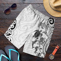 New Zealand Sea Animals with Maori Tribal Tattoo Shorts for Men White Color LT03 White - Polynesian Pride