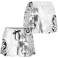 New Zealand Sea Animals with Maori Tribal Tattoo Shorts for Women White Color LT03 - Polynesian Pride