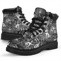 New Zealand Taiaha Maori All Season Boots Kiwikiwi Minimalist Silver Fern Tukutuku Motif LT9 - Polynesian Pride