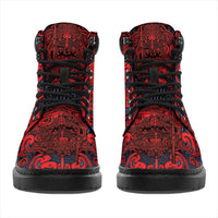 New Zealand Taiaha Maori All Season Boots Whero Minimalist Silver Fern Tukutuku Motif LT9 - Polynesian Pride