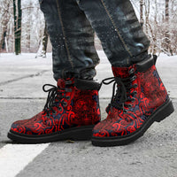 New Zealand Taiaha Maori All Season Boots Whero Minimalist Silver Fern Tukutuku Motif LT9 - Polynesian Pride