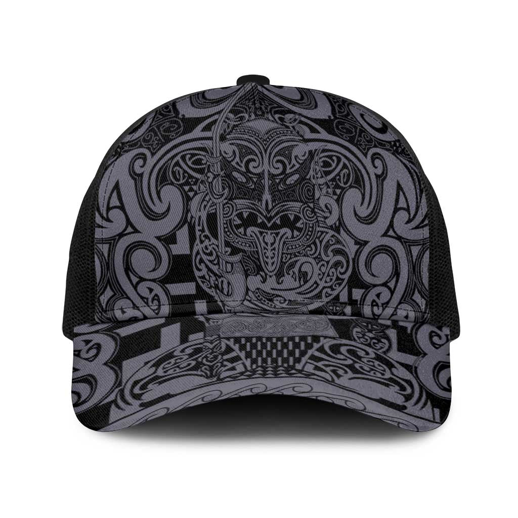 New Zealand Taiaha Maori Baseball Net Cap Minimalist Silver Fern All Black - Polynesian Pride