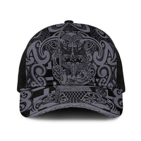 New Zealand Taiaha Maori Baseball Net Cap Minimalist Silver Fern All Black - Polynesian Pride