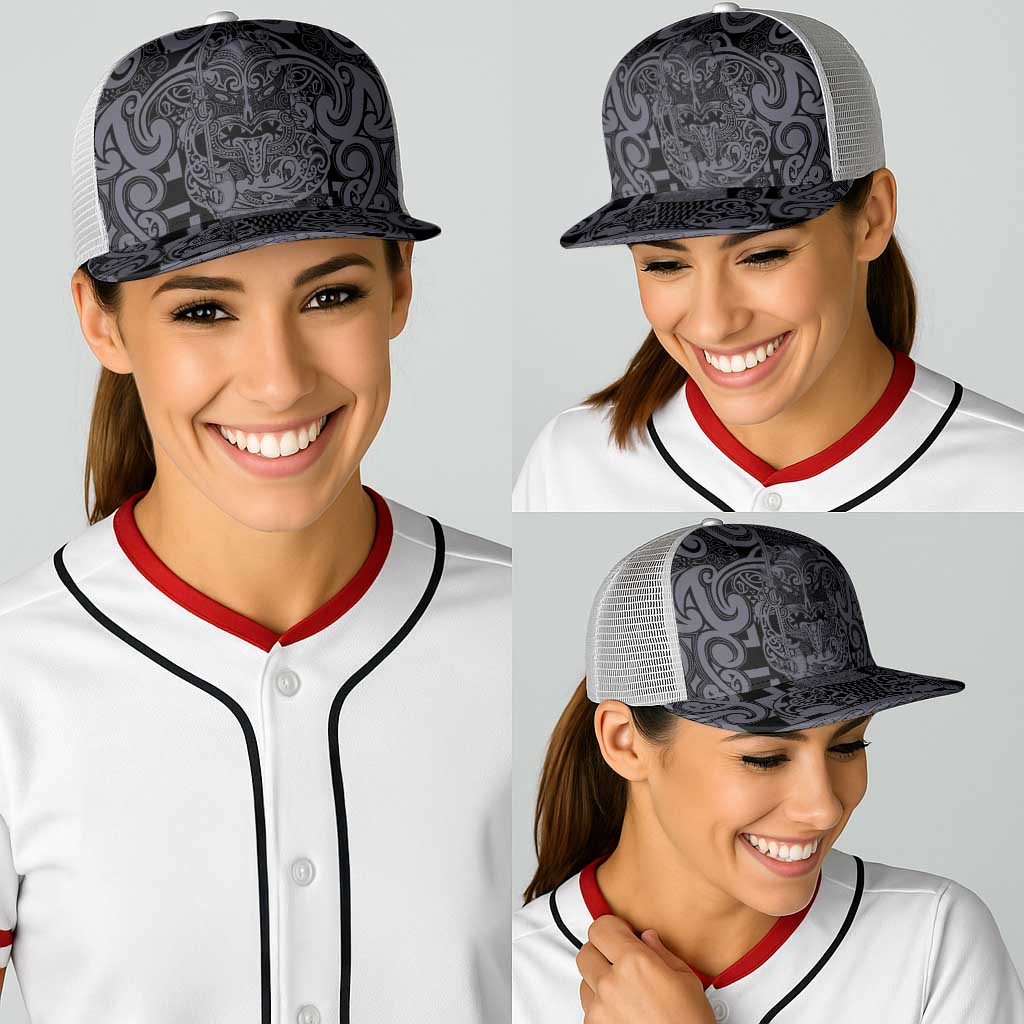 New Zealand Taiaha Maori Baseball Net Cap Minimalist Silver Fern All Black - Polynesian Pride