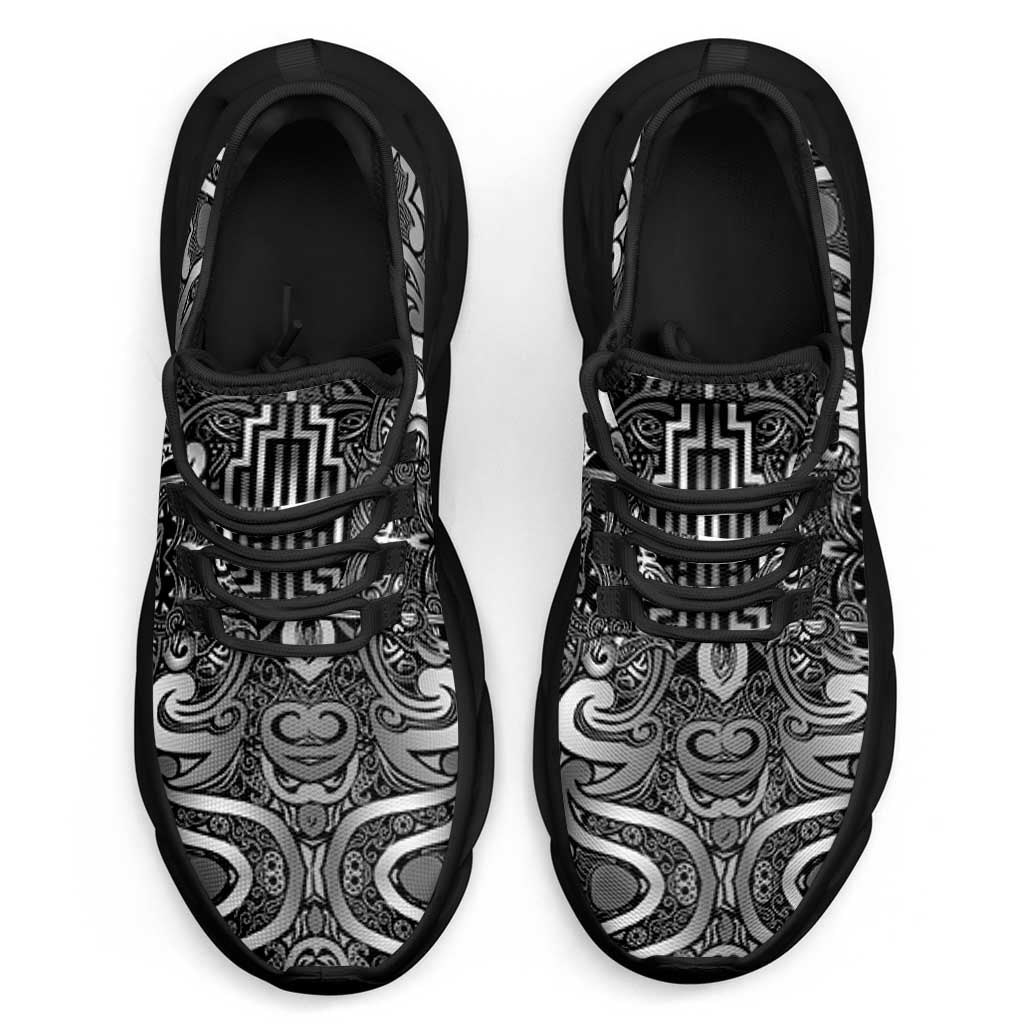 New Zealand Taiaha Maori Clunky Sneakers Kiwikiwi Minimalist Silver Fern Tukutuku Motif LT9 - Polynesian Pride