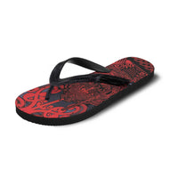 New Zealand Taiaha Maori Flip Flops Whero Minimalist Silver Fern Tukutuku Motif LT9 - Polynesian Pride