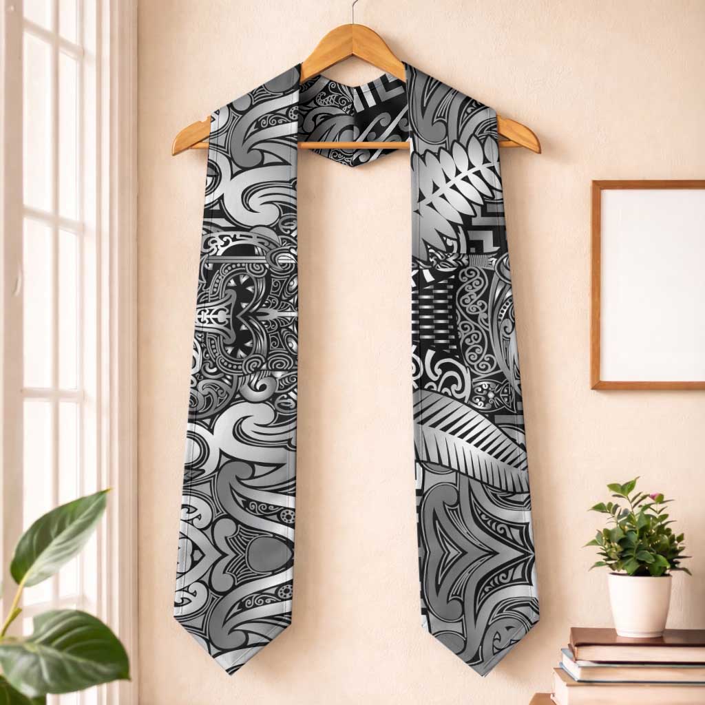 New Zealand Taiaha Maori Graduation Stole Kiwikiwi Minimalist Silver Fern Tukutuku Motif