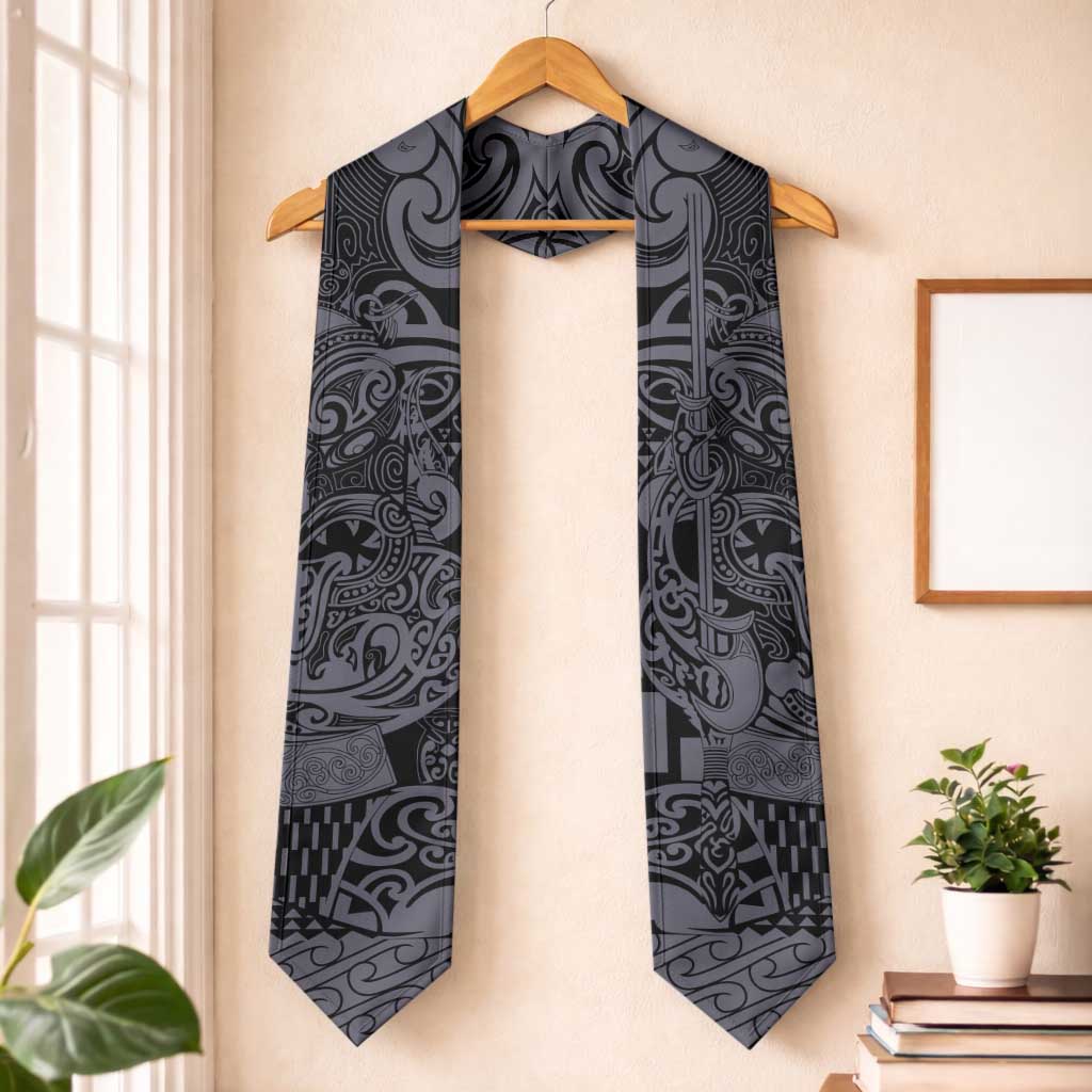 New Zealand Taiaha Maori Graduation Stole Minimalist Silver Fern All Black - Polynesian Pride