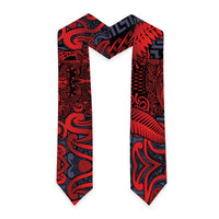 New Zealand Taiaha Maori Graduation Stole Whero Minimalist Silver Fern Tukutuku Motif LT9 - Polynesian Pride