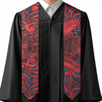 New Zealand Taiaha Maori Graduation Stole Whero Minimalist Silver Fern Tukutuku Motif LT9 - Polynesian Pride