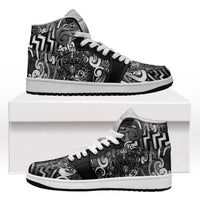 New Zealand Taiaha Maori High Sneakers AJ1 Kiwikiwi Minimalist Silver Fern Tukutuku Motif LT9 White - Polynesian Pride