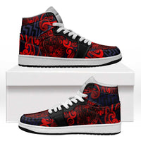 New Zealand Taiaha Maori High Sneakers AJ1 Whero Minimalist Silver Fern Tukutuku Motif LT9 Red - Polynesian Pride