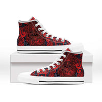 New Zealand Taiaha Maori High Top Shoes Whero Minimalist Silver Fern Tukutuku Motif LT9 - Polynesian Pride