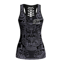 New Zealand Taiaha Maori Hollow Tank Top Minimalist Silver Fern All Black LT9 Female Black - Polynesian Pride