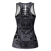 New Zealand Taiaha Maori Hollow Tank Top Minimalist Silver Fern All Black LT9 - Polynesian Pride