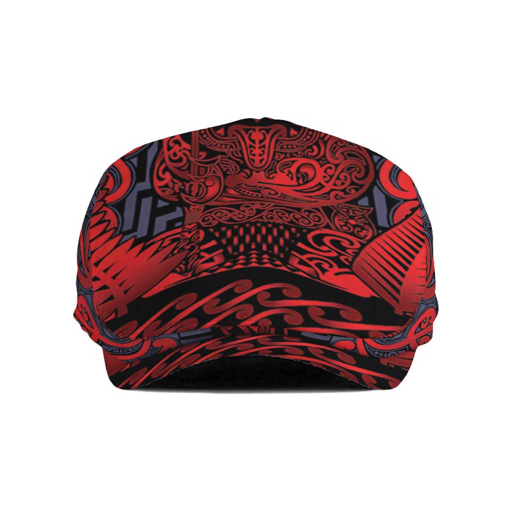 New Zealand Taiaha Maori Jeff Hat Whero Minimalist Silver Fern Tukutuku Motif LT9 Red - Polynesian Pride