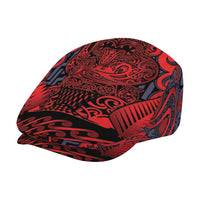 New Zealand Taiaha Maori Jeff Hat Whero Minimalist Silver Fern Tukutuku Motif LT9 - Polynesian Pride