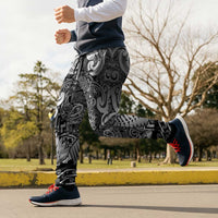 New Zealand Taiaha Maori Jogger Pants Kiwikiwi Minimalist Silver Fern Tukutuku Motif LT9 - Polynesian Pride