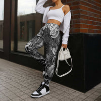 New Zealand Taiaha Maori Jogger Pants Kiwikiwi Minimalist Silver Fern Tukutuku Motif LT9 - Polynesian Pride