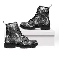 New Zealand Taiaha Maori Leather Boots Kiwikiwi Minimalist Silver Fern Tukutuku Motif LT9 White - Polynesian Pride