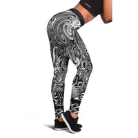 New Zealand Taiaha Maori Leggings Kiwikiwi Minimalist Silver Fern Tukutuku Motif LT9 - Polynesian Pride