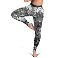 New Zealand Taiaha Maori Leggings Kiwikiwi Minimalist Silver Fern Tukutuku Motif LT9 - Polynesian Pride