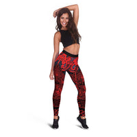 New Zealand Taiaha Maori Leggings Whero Minimalist Silver Fern Tukutuku Motif LT9 - Polynesian Pride