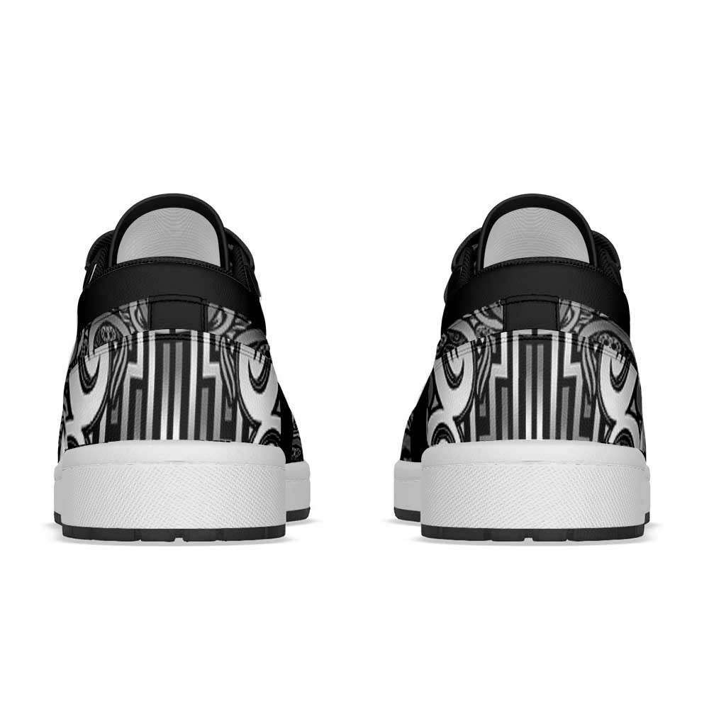 New Zealand Taiaha Maori Low Sneakers Kiwikiwi Minimalist Silver Fern Tukutuku Motif LT9 - Polynesian Pride
