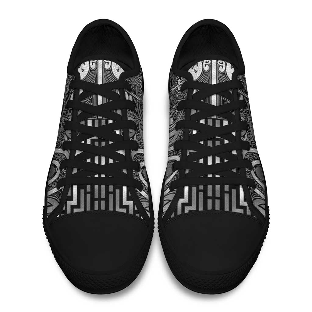 New Zealand Taiaha Maori Low Top Shoes Kiwikiwi Minimalist Silver Fern Tukutuku Motif LT9 - Polynesian Pride