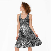 New Zealand Taiaha Maori Midi Dress Kiwikiwi Minimalist Silver Fern Tukutuku Motif LT9 - Polynesian Pride