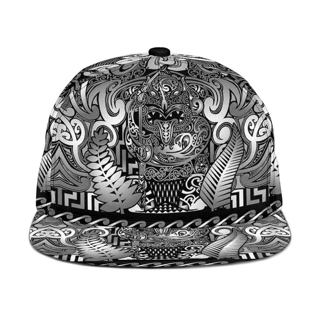 New Zealand Taiaha Maori Snapback Cap Kiwikiwi Minimalist Silver Fern Tukutuku Motif LT9 One Size White - Polynesian Pride