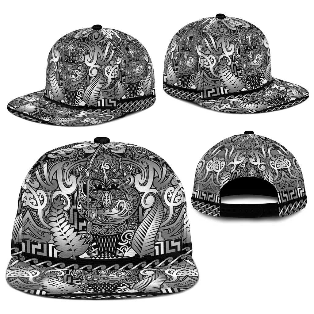 New Zealand Taiaha Maori Snapback Cap Kiwikiwi Minimalist Silver Fern Tukutuku Motif LT9 - Polynesian Pride