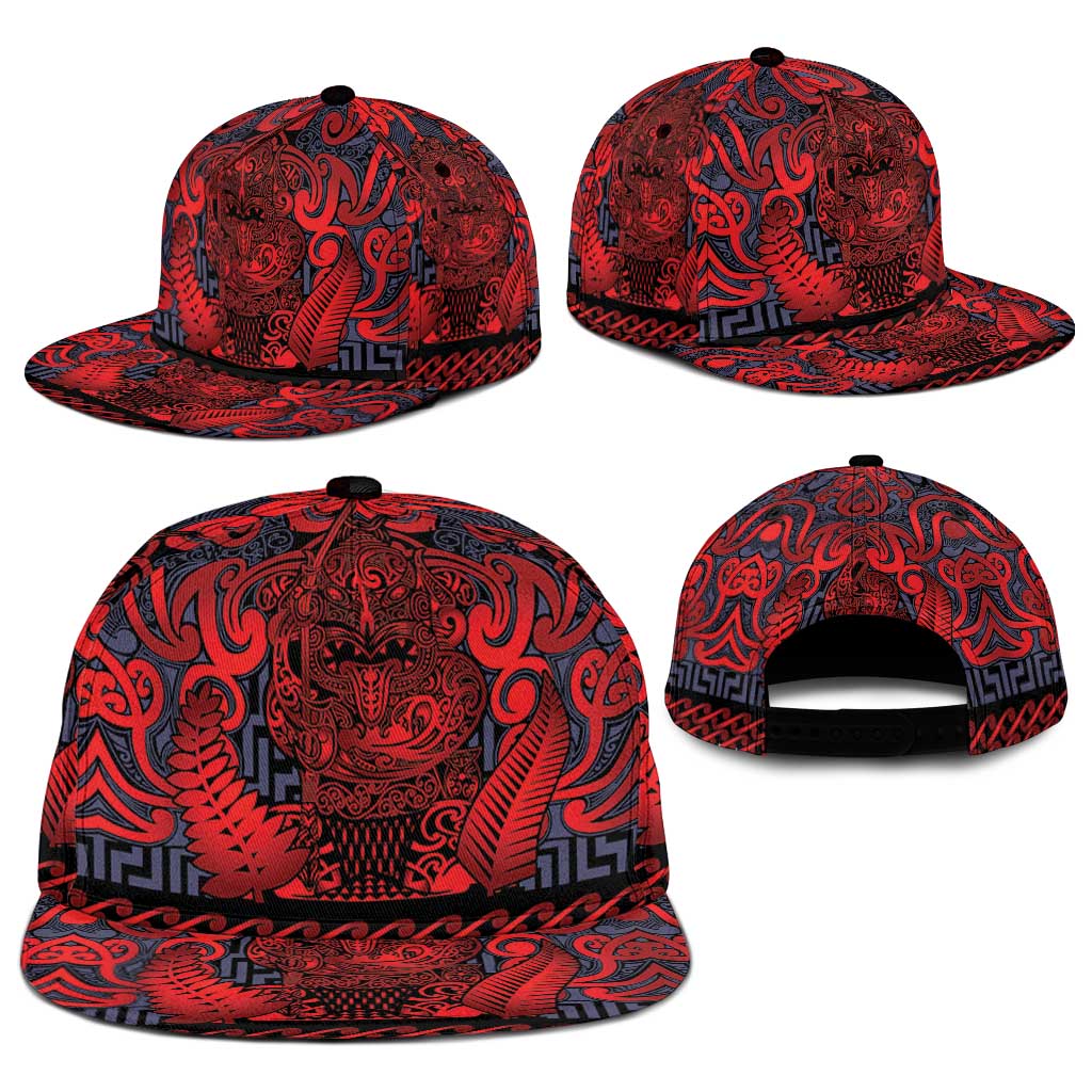New Zealand Taiaha Maori Snapback Cap Whero Minimalist Silver Fern Tukutuku Motif LT9 - Polynesian Pride