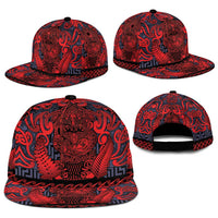 New Zealand Taiaha Maori Snapback Cap Whero Minimalist Silver Fern Tukutuku Motif LT9 - Polynesian Pride