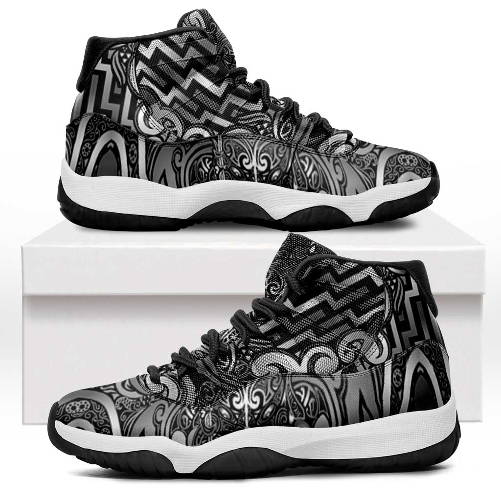 New Zealand Taiaha Maori Sneakers J11 Kiwikiwi Minimalist Silver Fern Tukutuku Motif LT9 White - Polynesian Pride