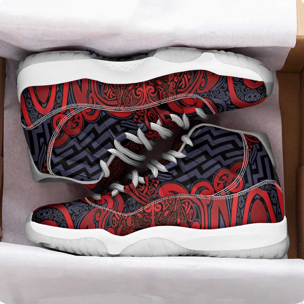 New Zealand Taiaha Maori Sneakers J11 Whero Minimalist Silver Fern Tukutuku Motif LT9 - Polynesian Pride