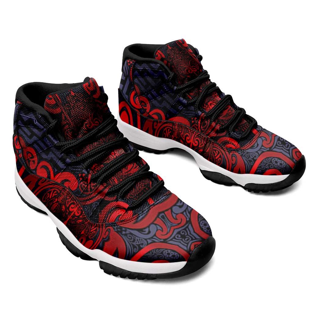 New Zealand Taiaha Maori Sneakers J11 Whero Minimalist Silver Fern Tukutuku Motif LT9 - Polynesian Pride