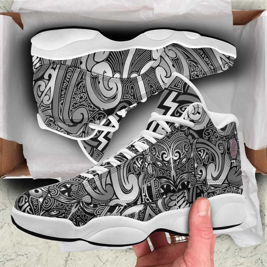 New Zealand Taiaha Maori Sneakers J13 Kiwikiwi Minimalist Silver Fern Tukutuku Motif LT9 White - Polynesian Pride