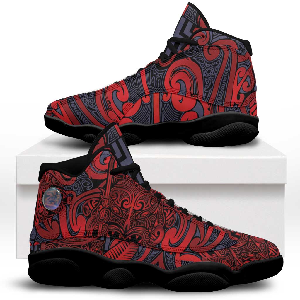 New Zealand Taiaha Maori Sneakers J13 Whero Minimalist Silver Fern Tukutuku Motif LT9 Red - Polynesian Pride