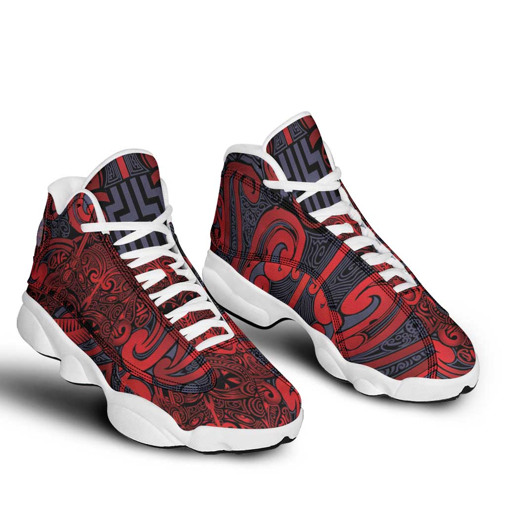 New Zealand Taiaha Maori Sneakers J13 Whero Minimalist Silver Fern Tukutuku Motif LT9 - Polynesian Pride