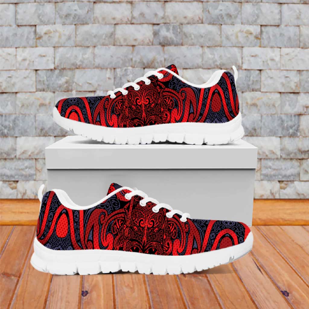 New Zealand Taiaha Maori Sneakers Whero Minimalist Silver Fern Tukutuku Motif LT9 Red - Polynesian Pride
