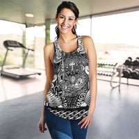 New Zealand Taiaha Maori Women Racerback Tank Kiwikiwi Minimalist Silver Fern Tukutuku Motif LT9 - Polynesian Pride