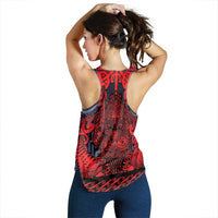 New Zealand Taiaha Maori Women Racerback Tank Whero Minimalist Silver Fern Tukutuku Motif LT9 - Polynesian Pride