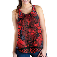 New Zealand Taiaha Maori Women Racerback Tank Whero Minimalist Silver Fern Tukutuku Motif LT9 - Polynesian Pride