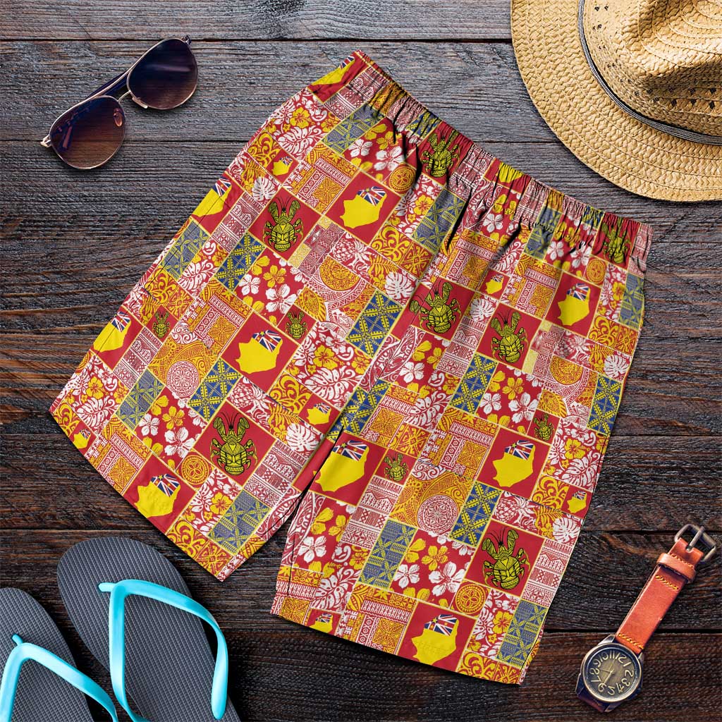 Niue Monuina e Kilisimasi Shorts for Men Pacific Patchwork Xmas Vibes - Polynesian Pride