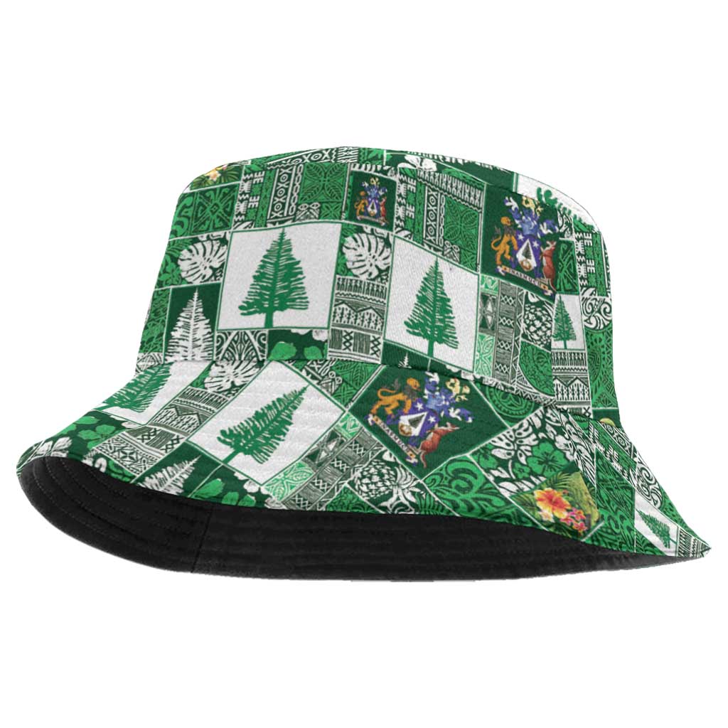 Norfolk Island Meri Krismas Bucket Hat Pacific Patchwork Xmas Vibes - Polynesian Pride