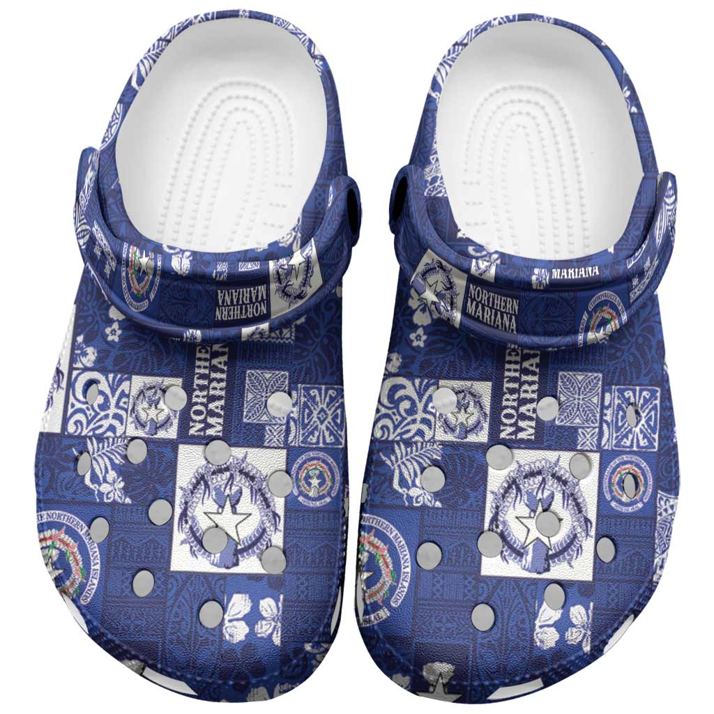 Northern Mariana Islands Magof Nochebuena Clogs Shoes Pacific Patchwork Xmas Vibes LT9 Blue - Polynesian Pride