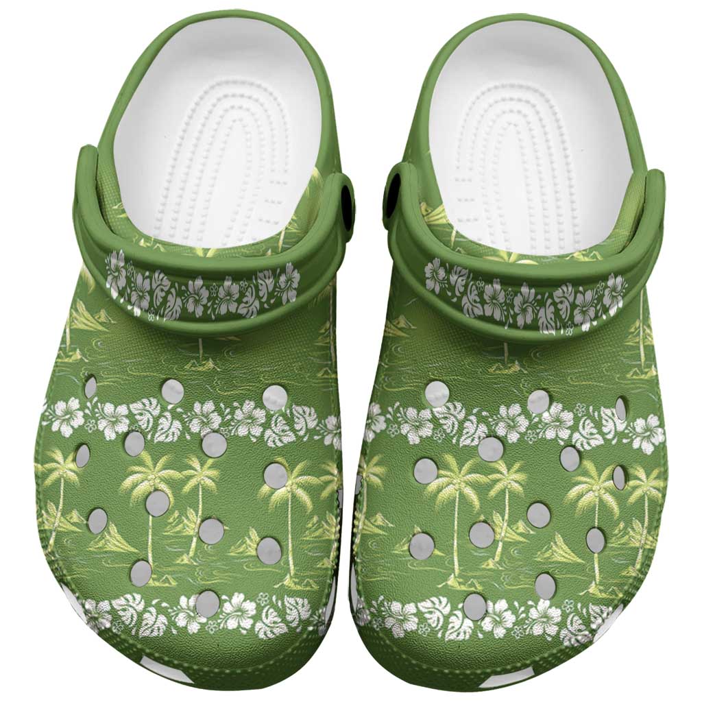 Olive Green Hawaii Palm Tree Hibiscus Clogs Shoes Fantasy Summer Vibe LT01 Olive - Polynesian Pride