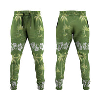 Olive Green Hawaii Palm Tree Hibiscus Jogger Pants Fantasy Summer Vibe LT01 Olive - Polynesian Pride